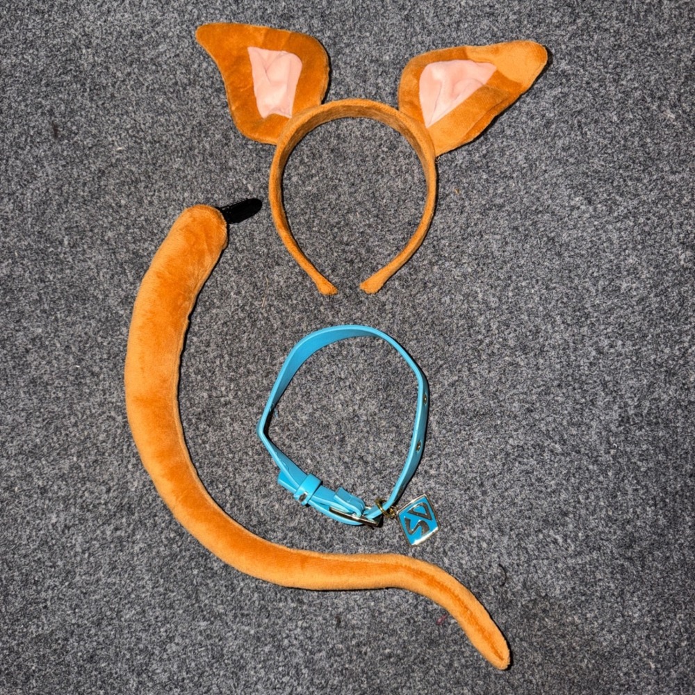 Scooby-Doo Costume Accessory Set Unisex OS Brown Blue Ears Tail Collar SD Tag